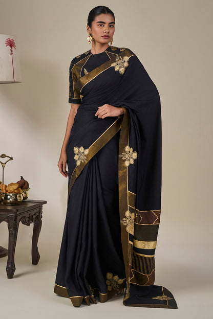 Black Golden Flame Saree