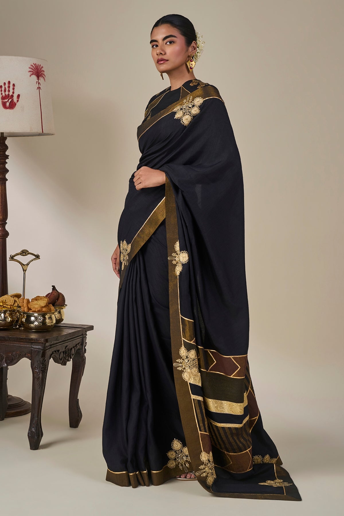 Black Golden Flame Saree