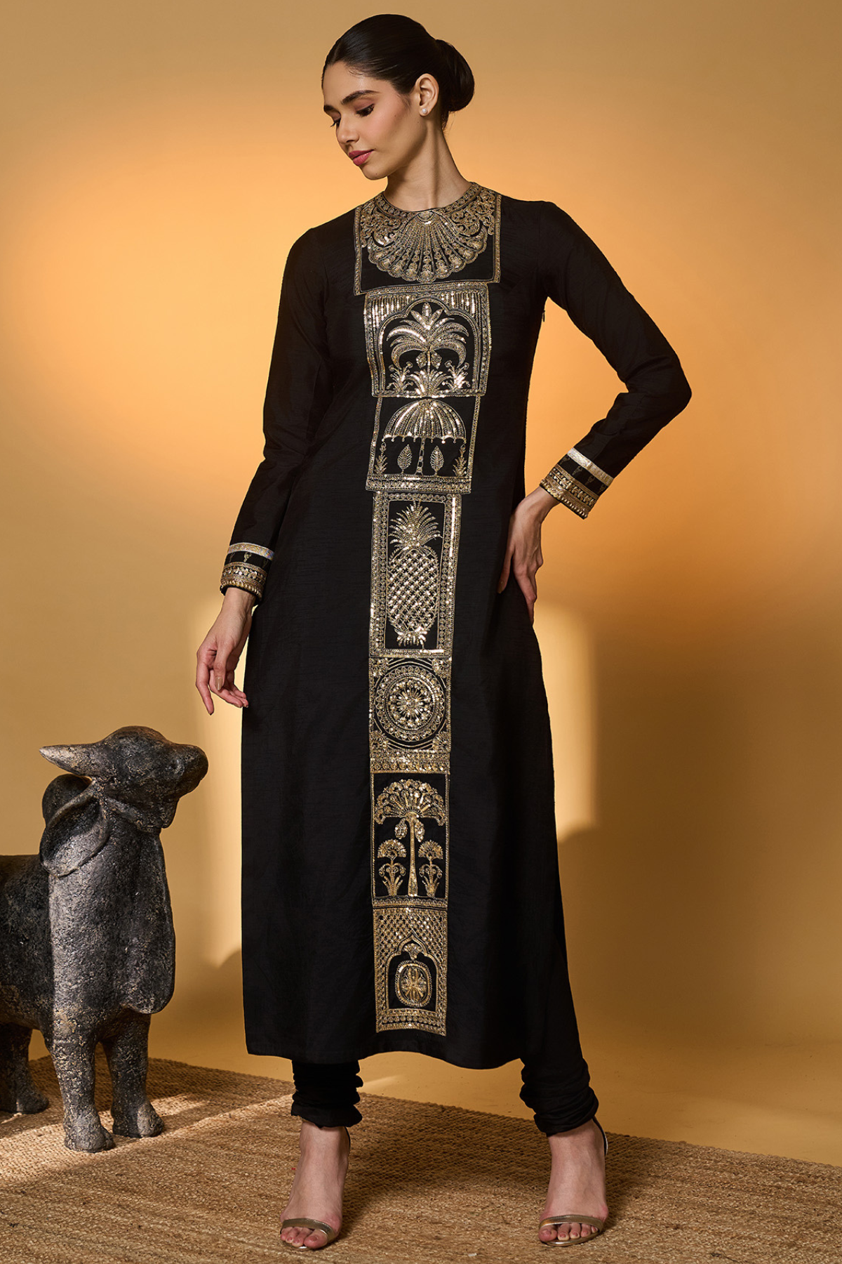 Black Khidki Kurta Set