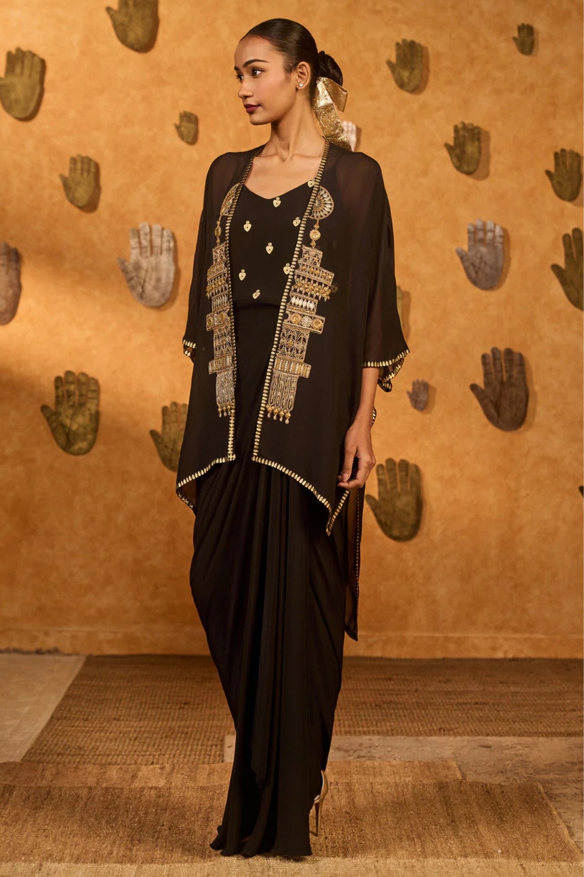 Black Heartbeat Draped Cape Set