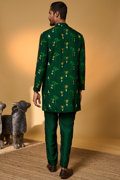Bottle Green Tropical Kurta Set
