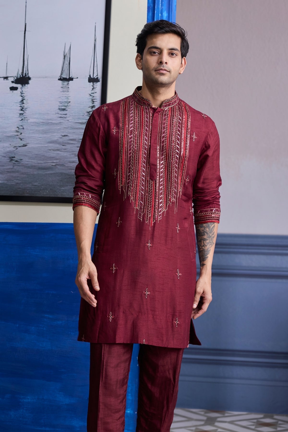 MAROON EMBOIDERED KURTA WITH PANTS