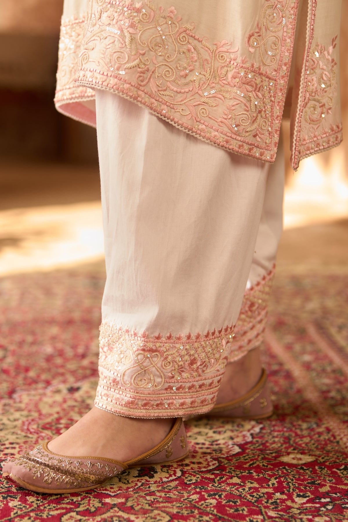 Anam - Daisy Ivory With Pink A-line Kurta With Salwar And Dupatta