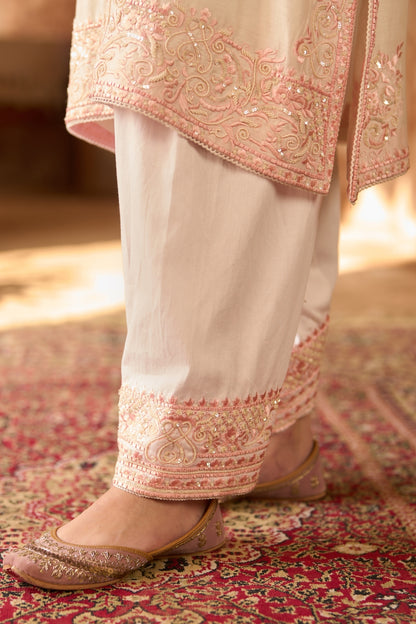 Anam - Daisy Ivory With Pink A-line Kurta With Salwar And Dupatta