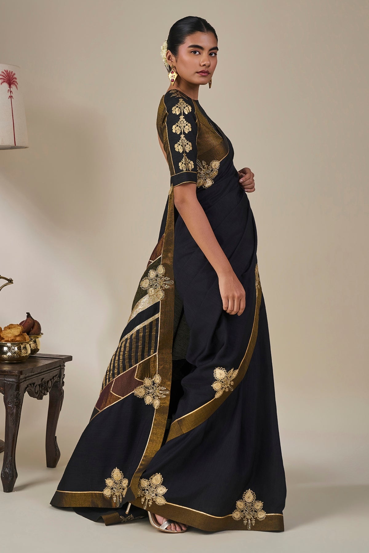 Black Golden Flame Saree