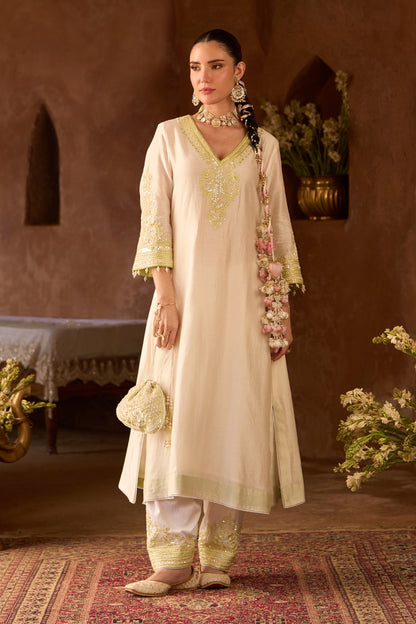 Sahabat - Daisy Ivory With Mint Green Kaaftan With Salwar