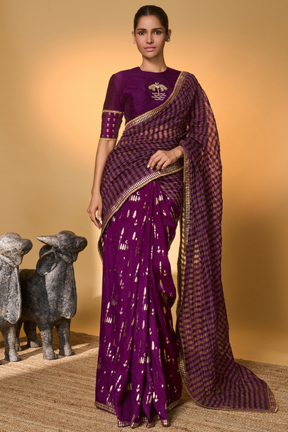 Purple Moonfield Zari Stripes Saree