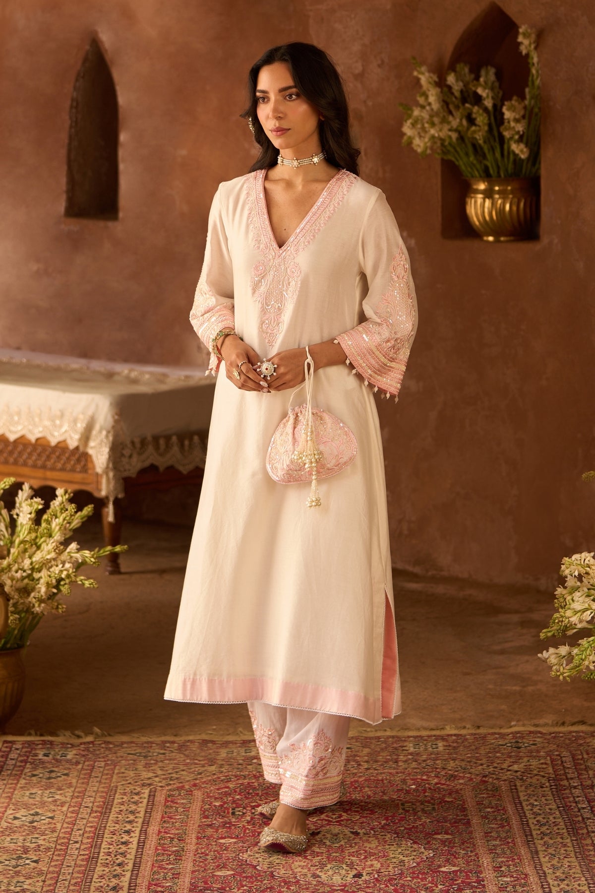 Sahabat - Daisy Ivory With Pink Kaaftan With Salwar
