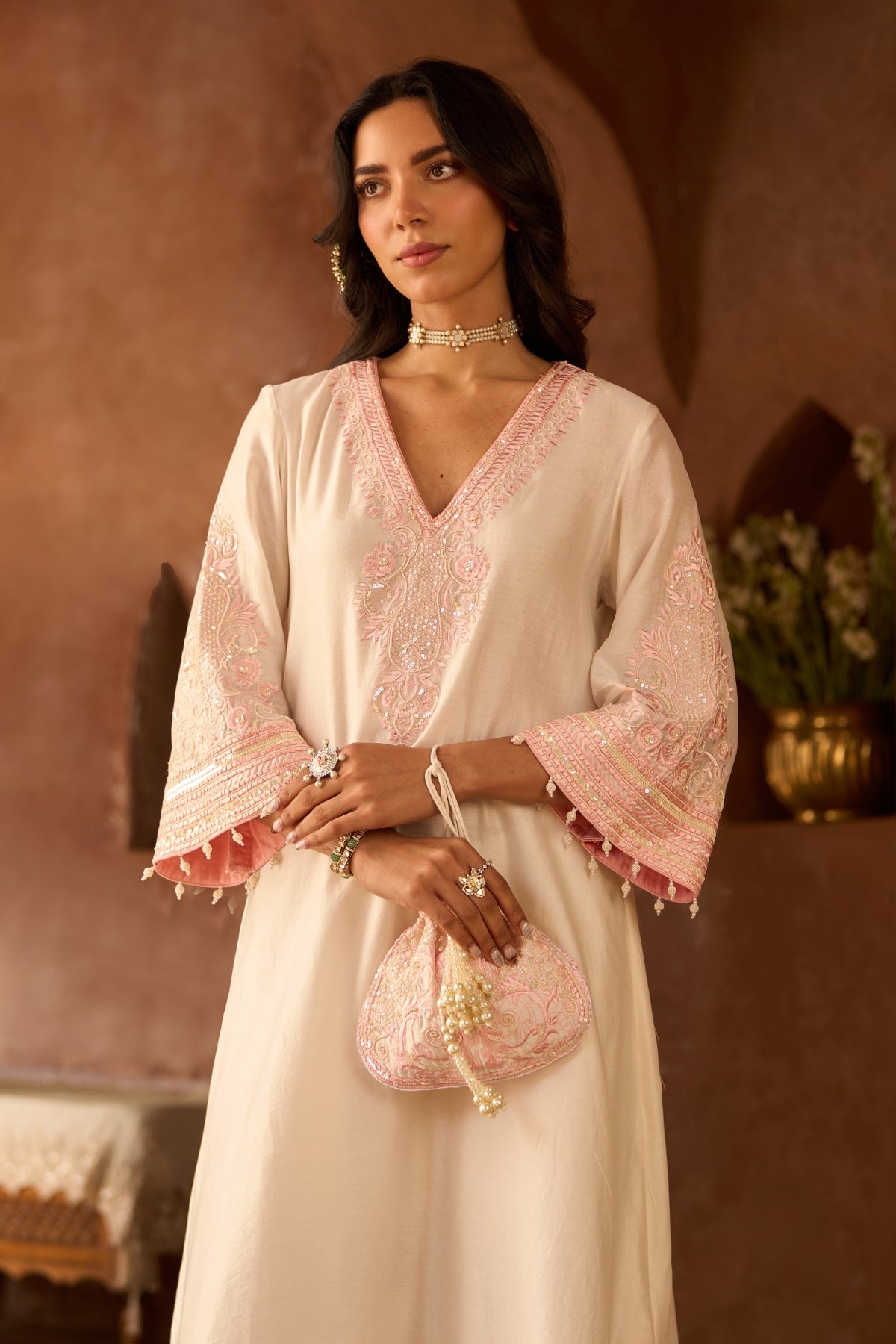 Sahabat - Daisy Ivory With Pink Kaaftan With Salwar