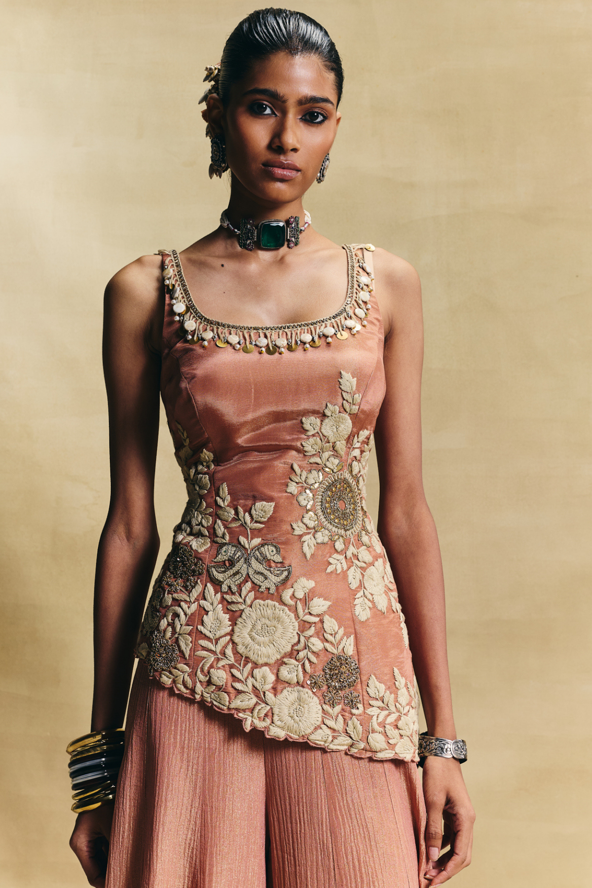 Peach  Crush Tissue Gharara Set