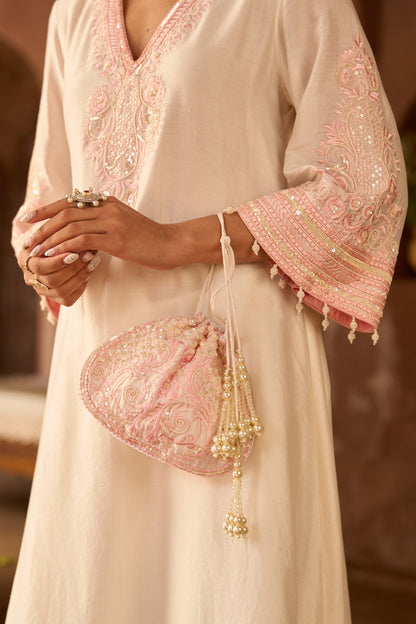 Sahabat - Daisy Ivory With Pink Kaaftan With Salwar
