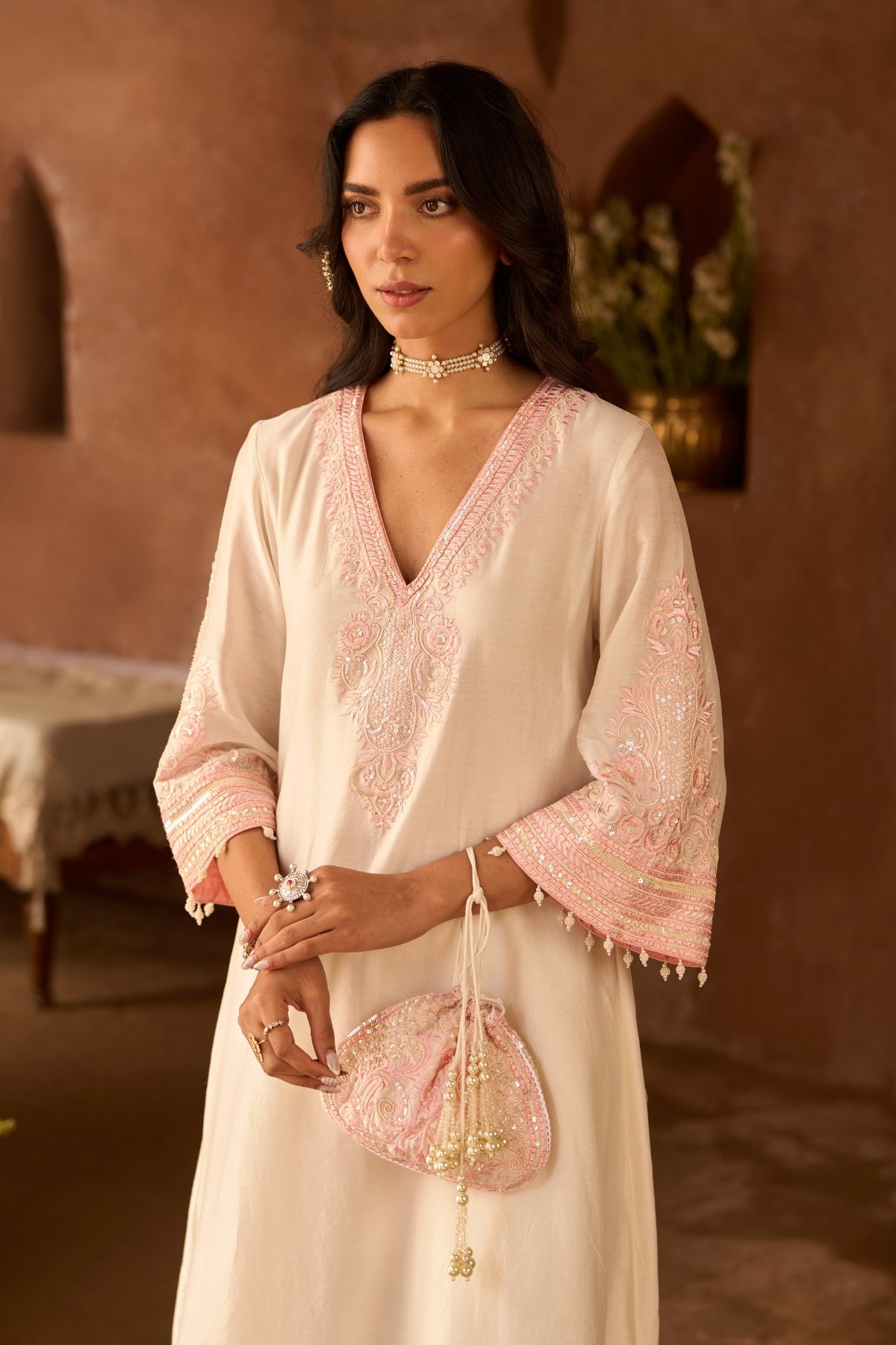 Sahabat - Daisy Ivory With Pink Kaaftan With Salwar