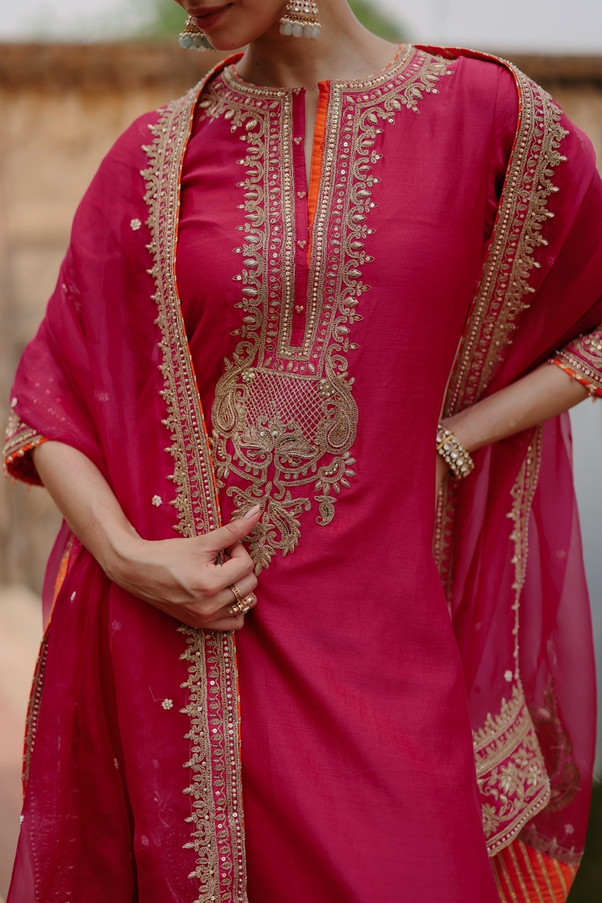 Arwa - Hot Pink Long Kurta Set with Salwar & Dupatta