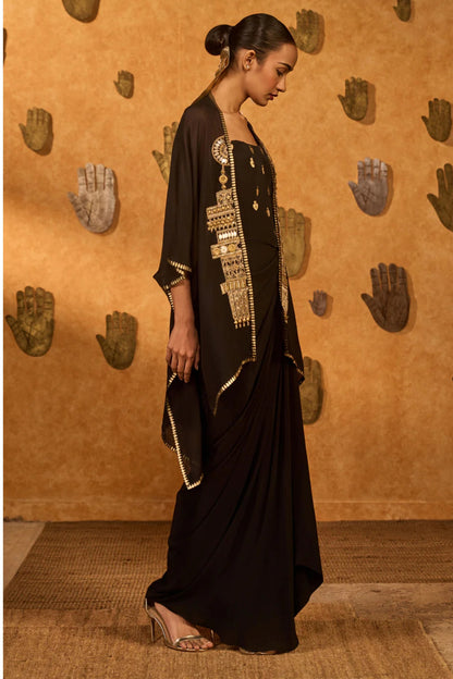 Black Heartbeat Draped Cape Set