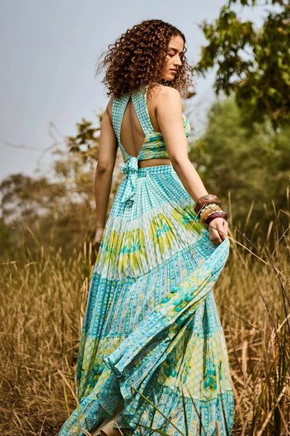 Printed Aqua Green Lehenga Set