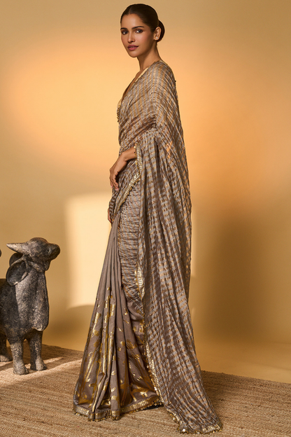 Grey Moonfield Zari Stripes Saree