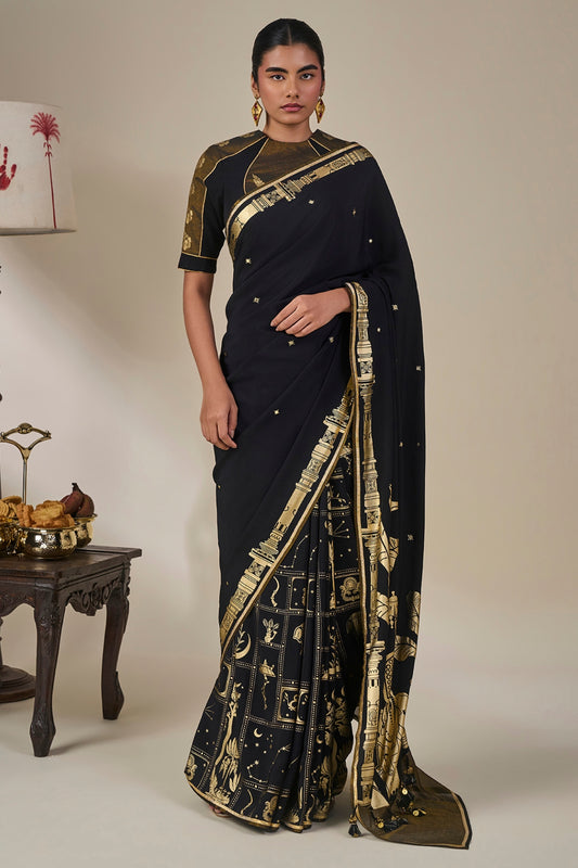 Black Malabar Grove Saree