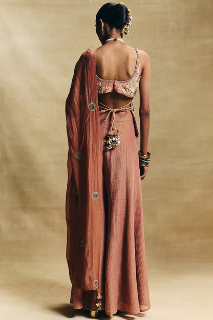 Peach  Crush Tissue Gharara Set