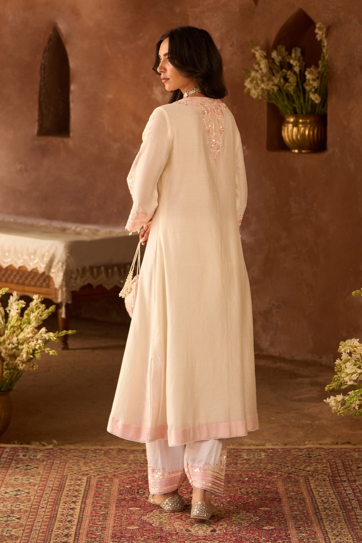 Sahabat - Daisy Ivory With Pink Kaaftan With Salwar