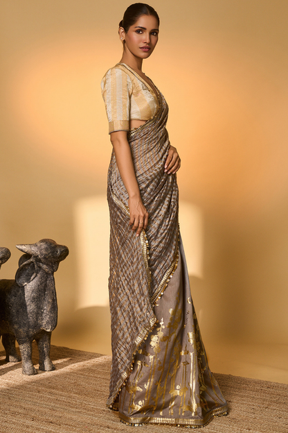 Grey Moonfield Zari Stripes Saree