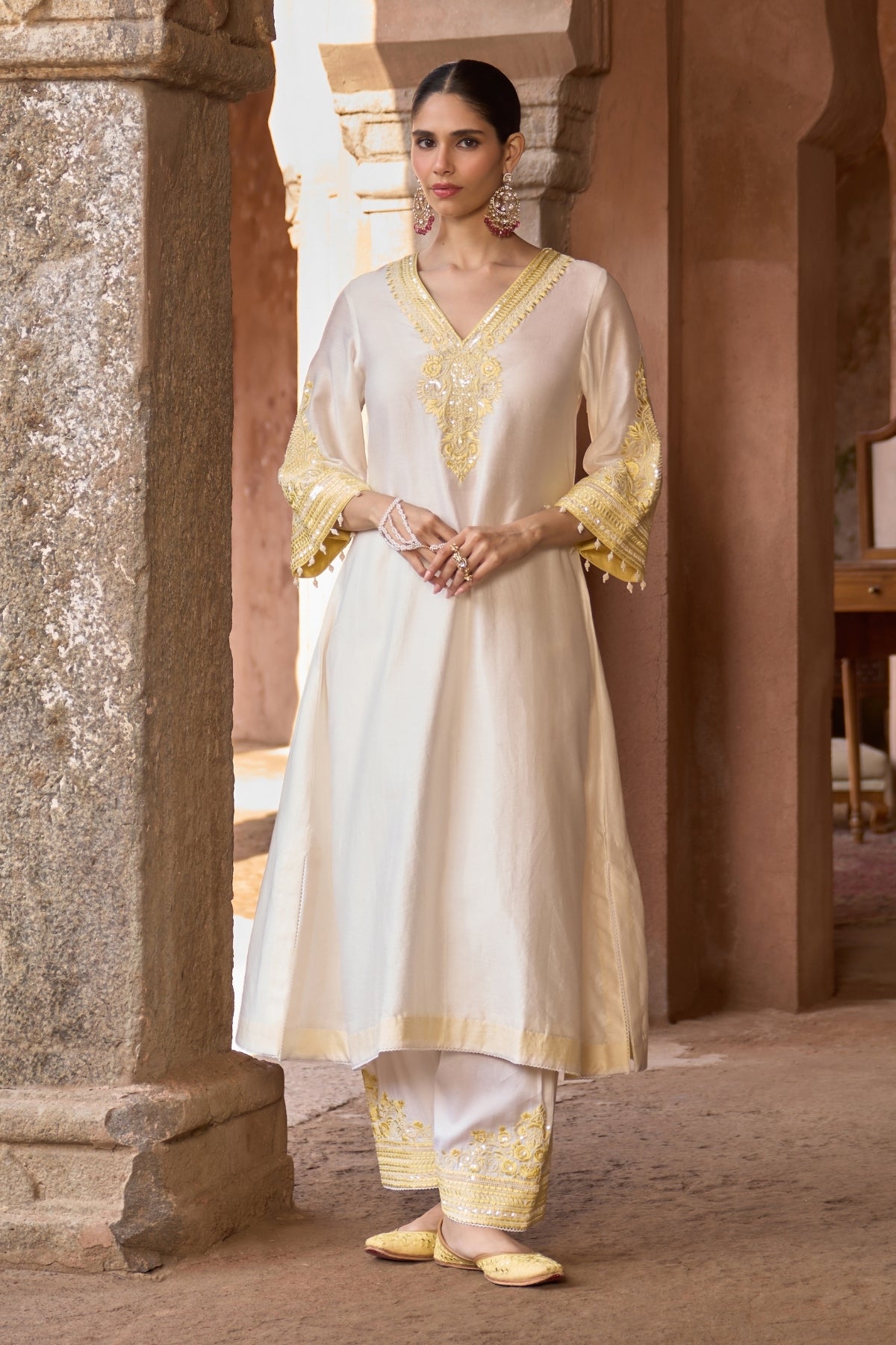 Sahabat - Daisy Ivory With Lemon Yellow Kaaftan With Salwar