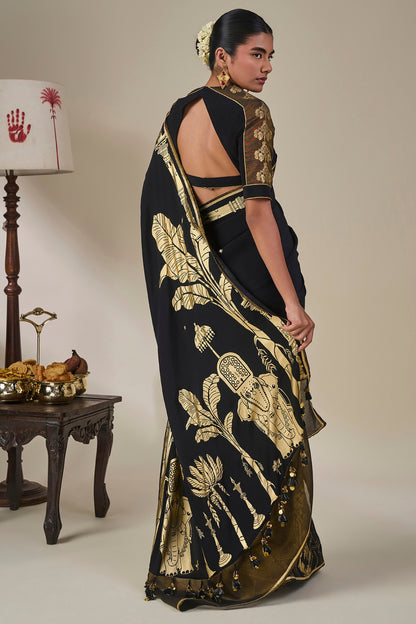 Black Malabar Grove Saree