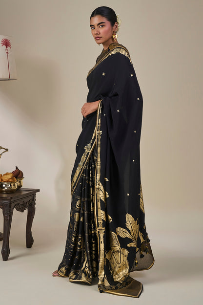 Black Malabar Grove Saree