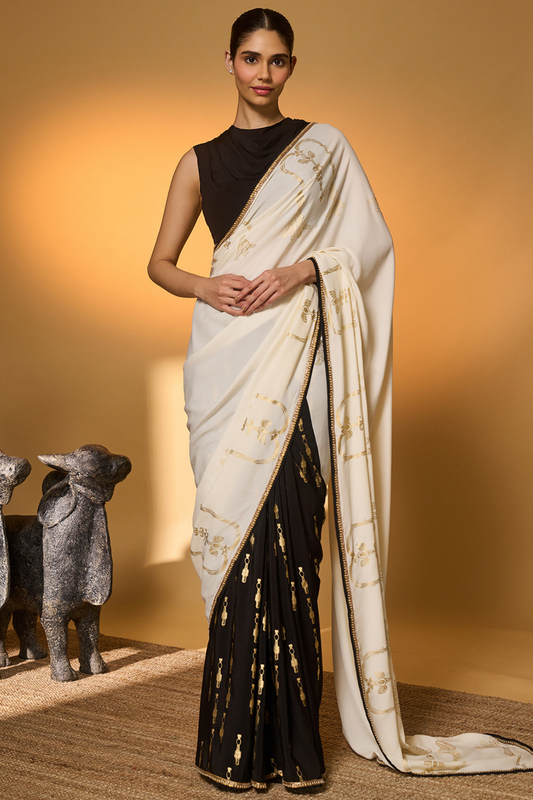 Black & White Tribal Pillar Saree