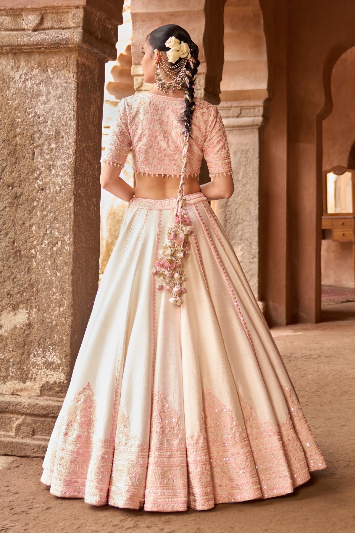 Sayeeda - Daisy Ivory With Pink Embroidered Lehenga
