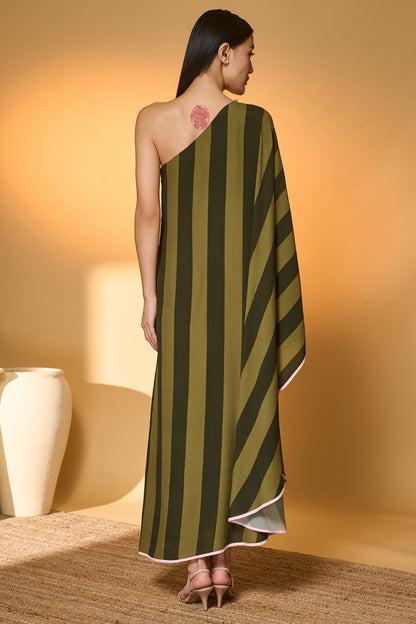 Green Totem Pod One Shoulder Kaftan