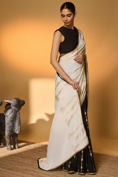 Black & White Tribal Pillar Saree