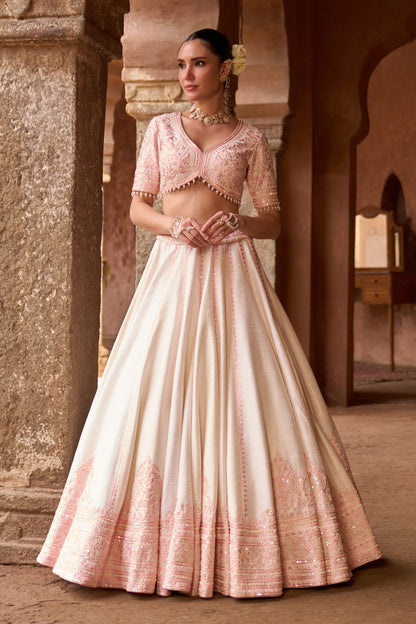 Sayeeda - Daisy Ivory With Pink Embroidered Lehenga