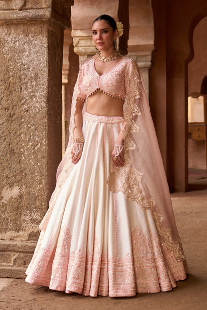 Sayeeda - Daisy Ivory With Pink Embroidered Lehenga