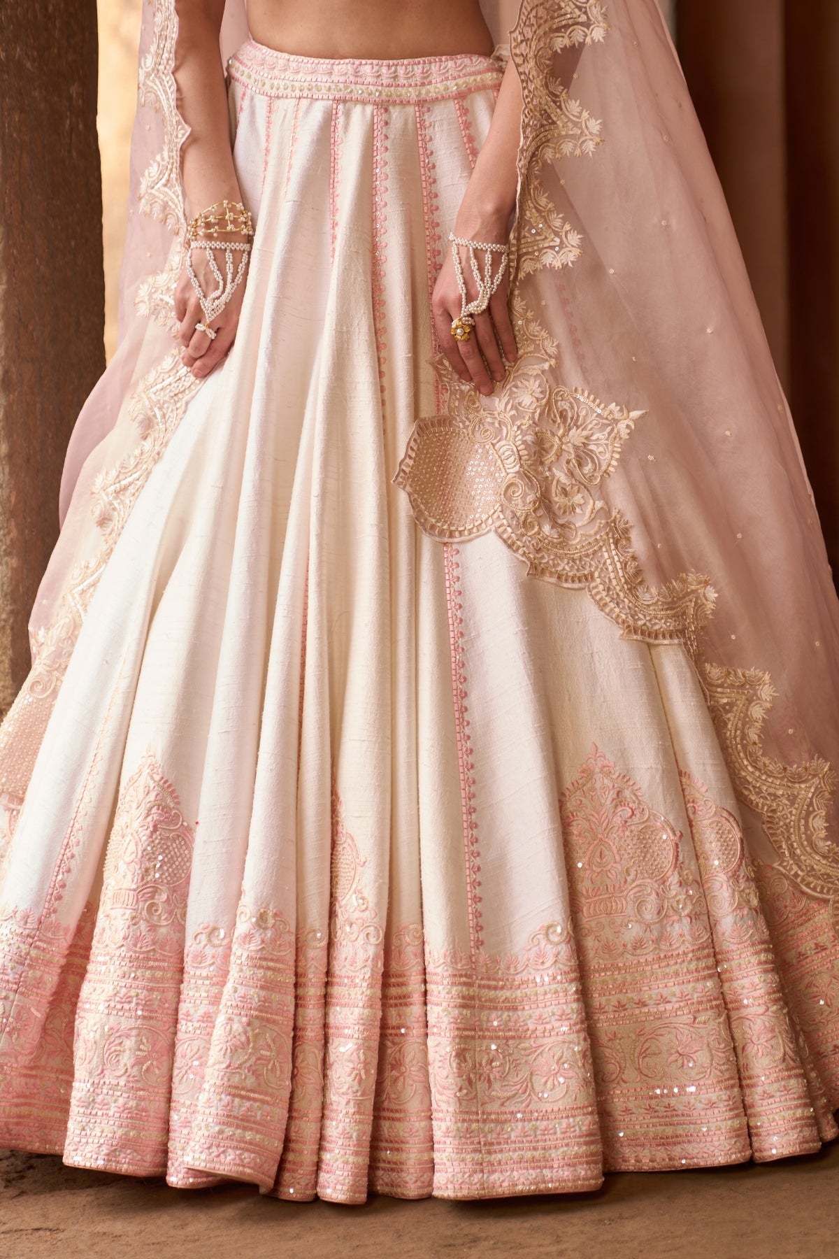 Sayeeda - Daisy Ivory With Pink Embroidered Lehenga