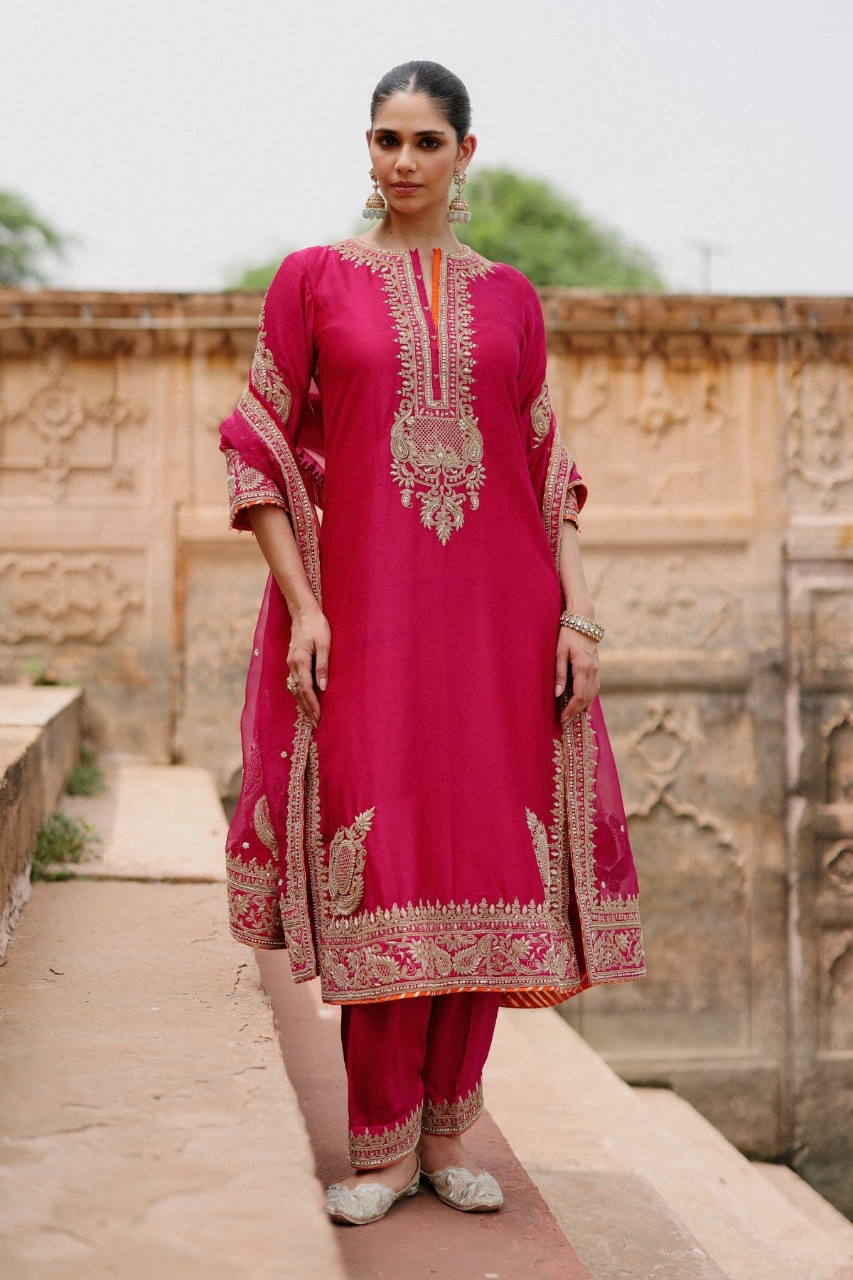 Arwa - Hot Pink Long Kurta Set with Salwar & Dupatta
