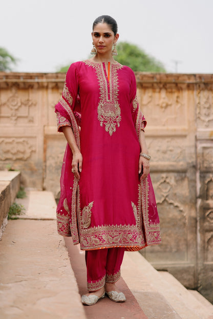 Arwa - Hot Pink Long Kurta Set with Salwar & Dupatta