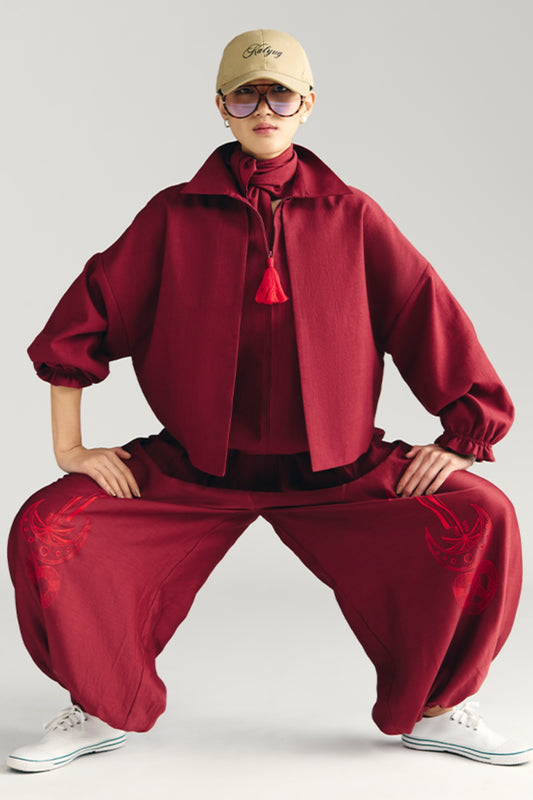 Maroon Pine-Code Co-Ord Set