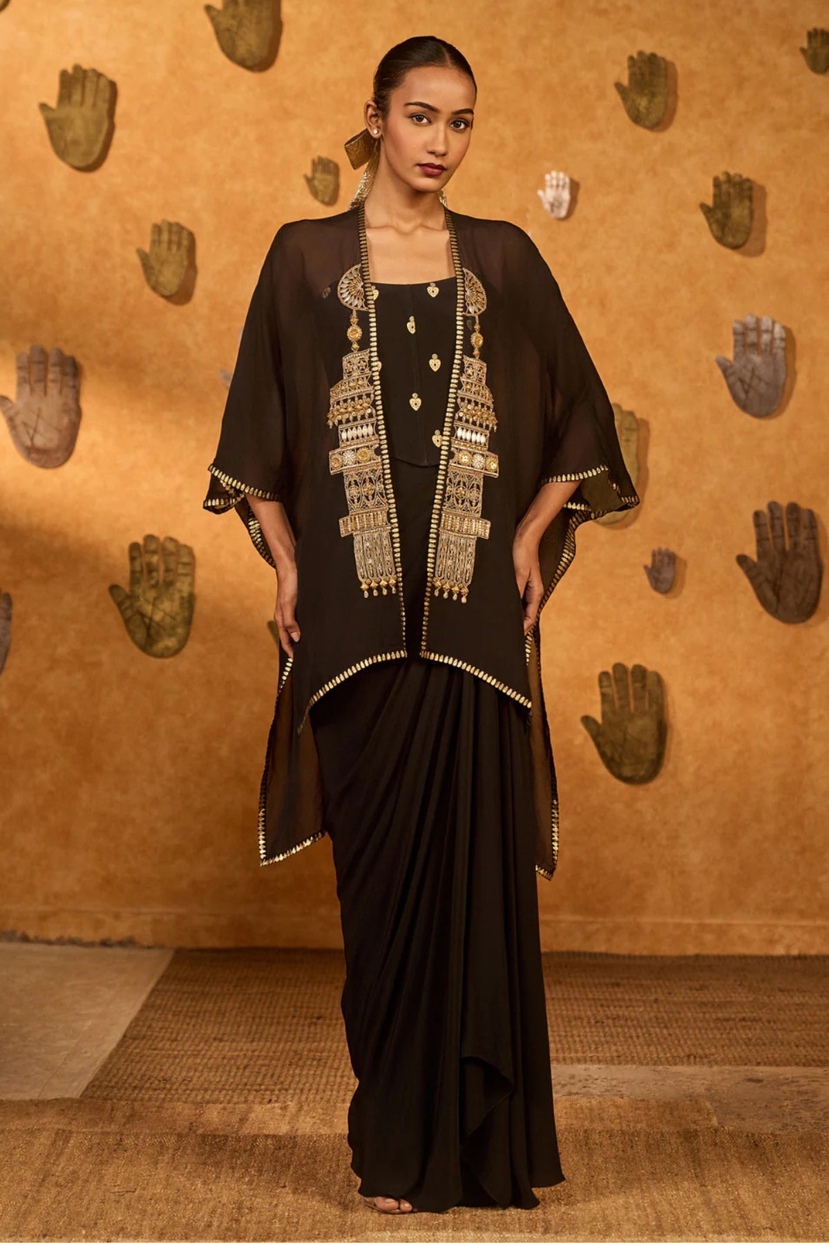Black Heartbeat Draped Cape Set