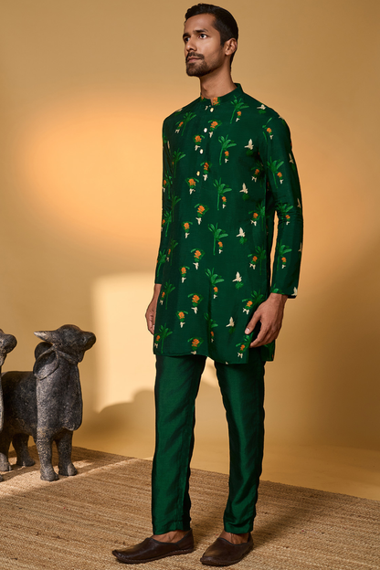 Bottle Green Tropical Kurta Set