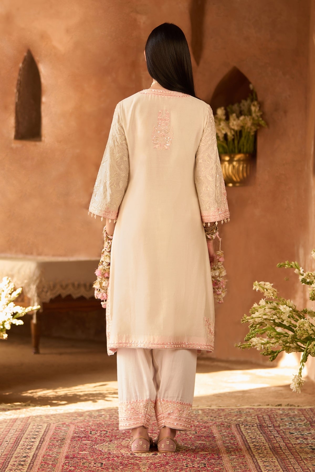 Anam - Daisy Ivory With Pink A-line Kurta With Salwar And Dupatta
