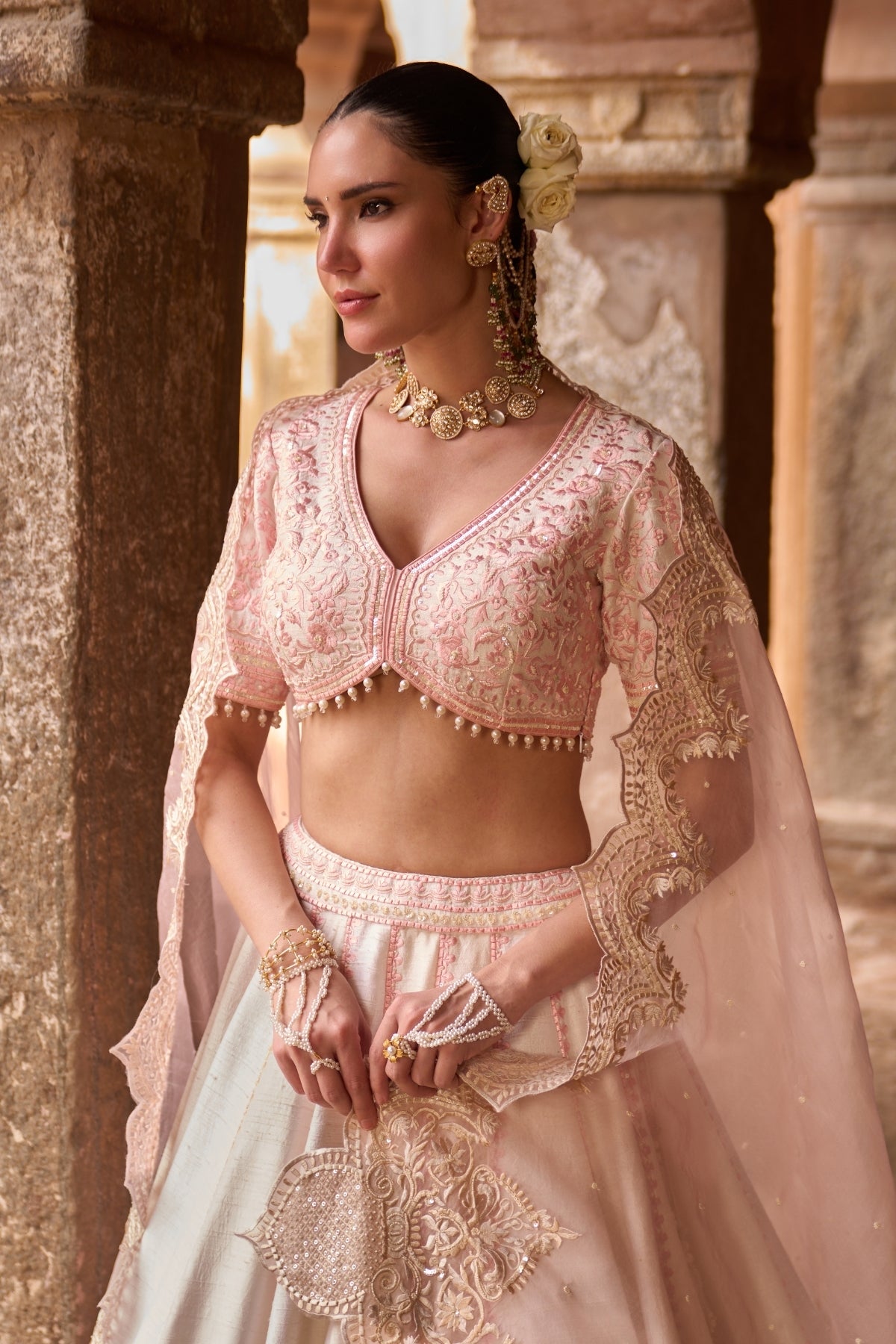Sayeeda - Daisy Ivory With Pink Embroidered Lehenga