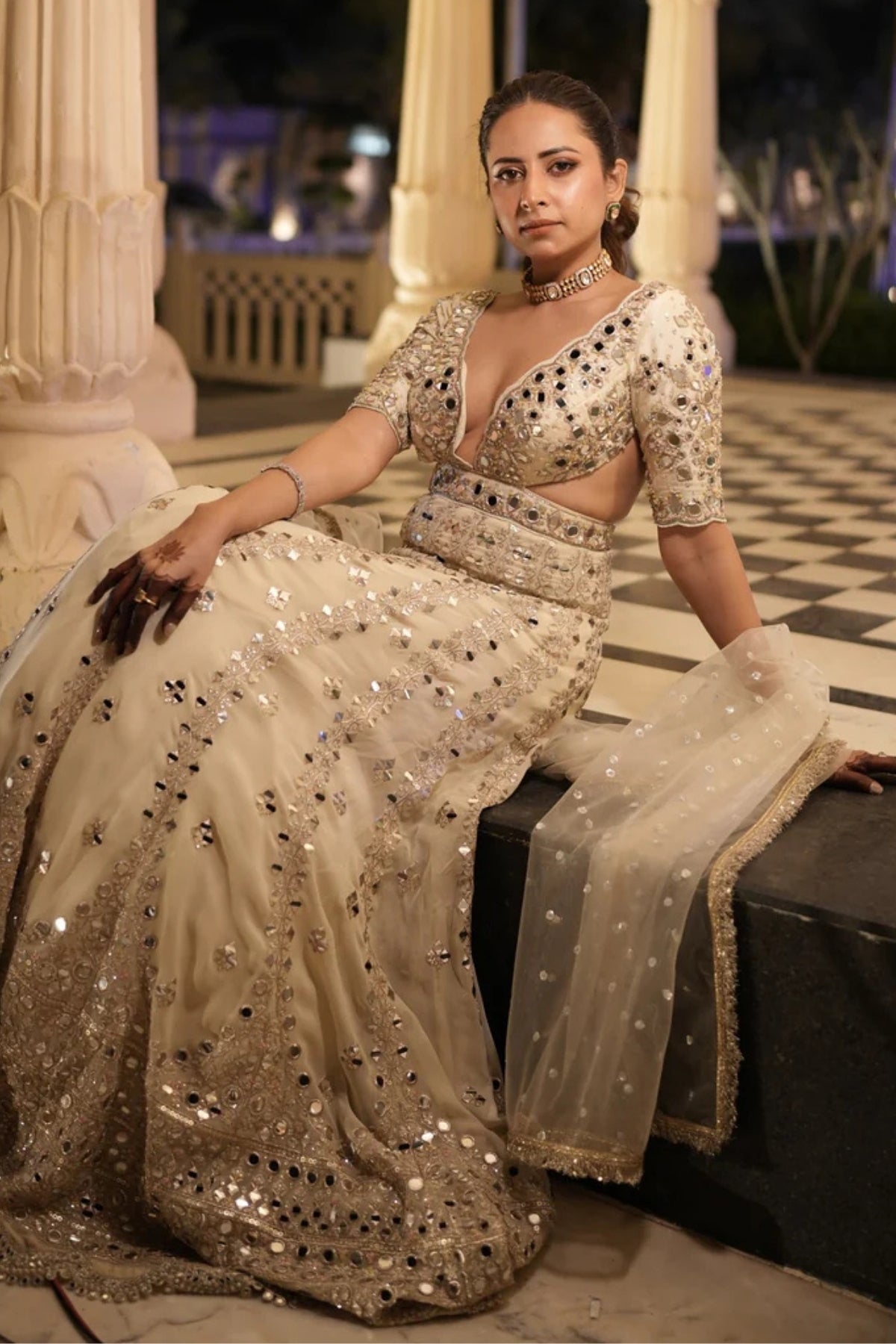 Sargun Mehta in Aasmi Anarkali Set