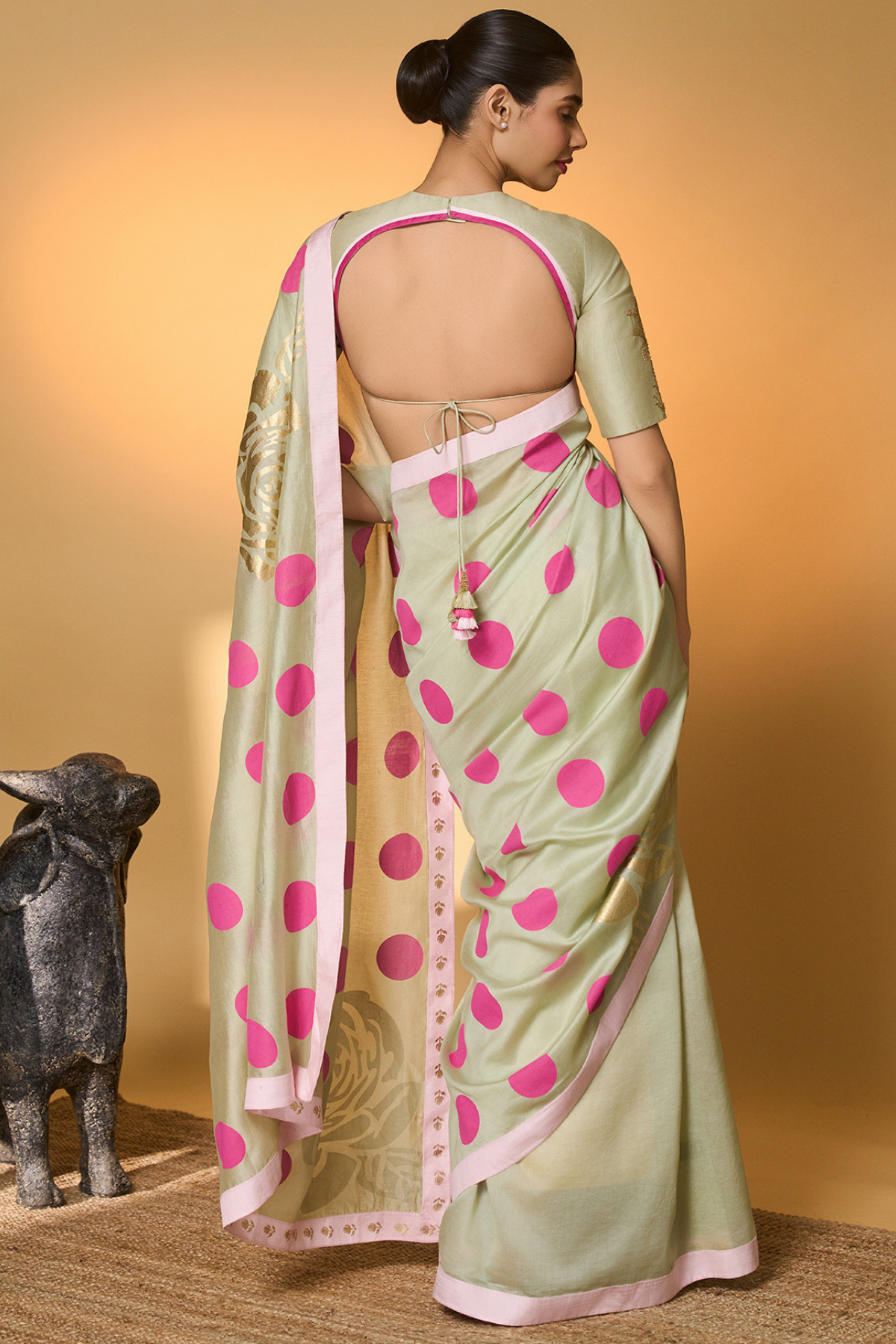 Mint Rose Blush Polka Saree