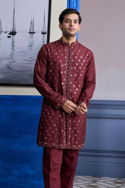 MAROON MIRROR EMBROIDERED KURTA PAIRED WITH PANTS