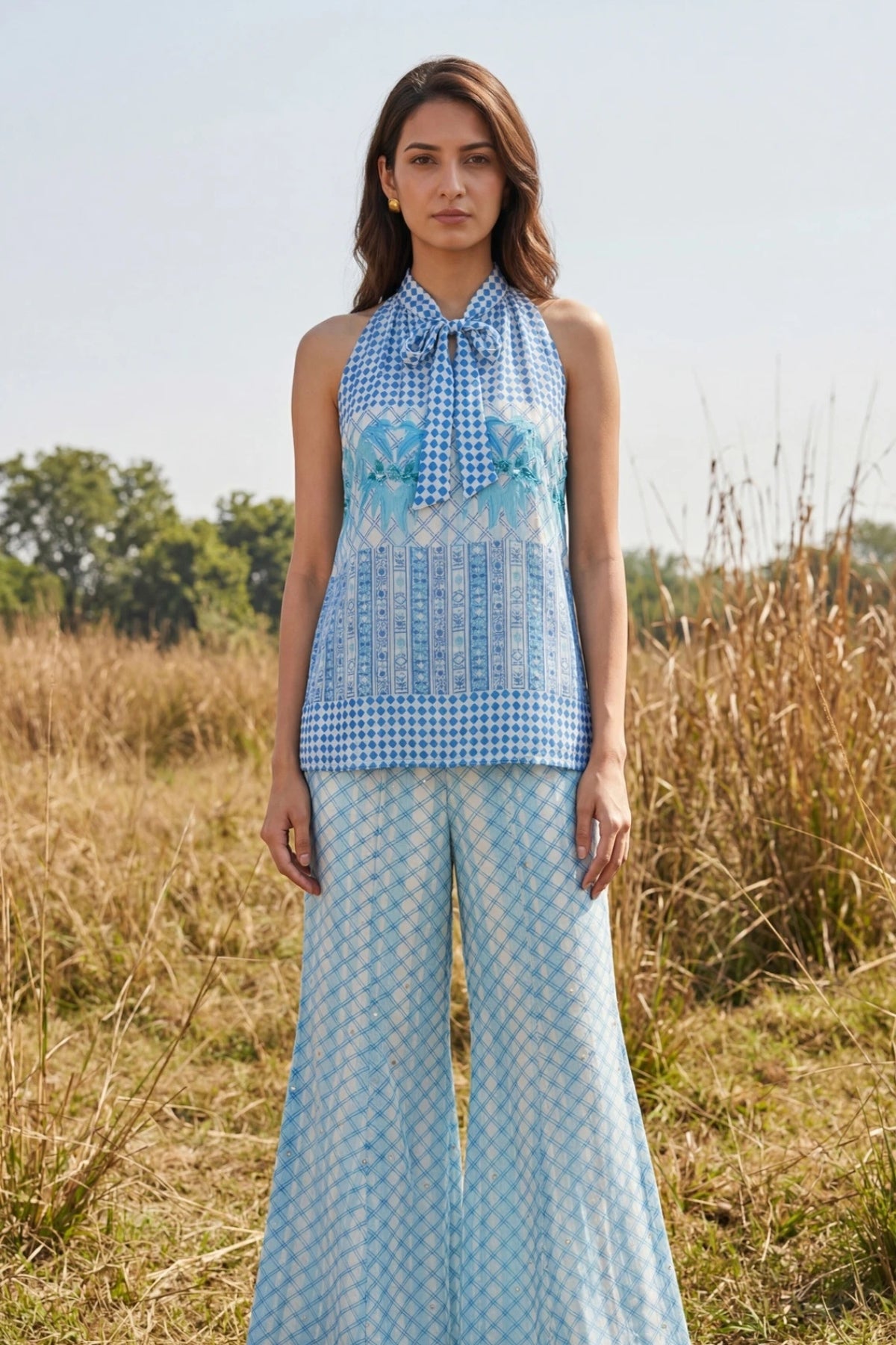 Chiffon Blue Pant Set