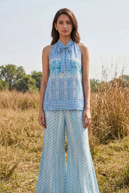 Chiffon Blue Pant Set