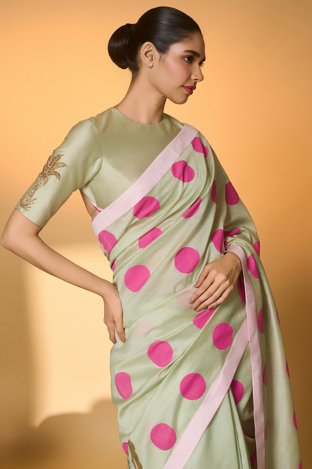 Mint Rose Blush Polka Saree