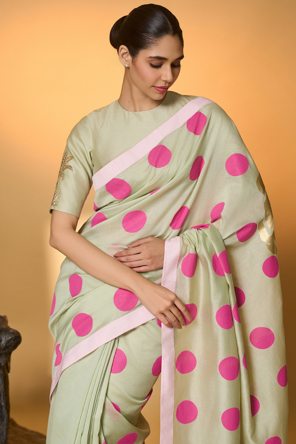 Mint Rose Blush Polka Saree