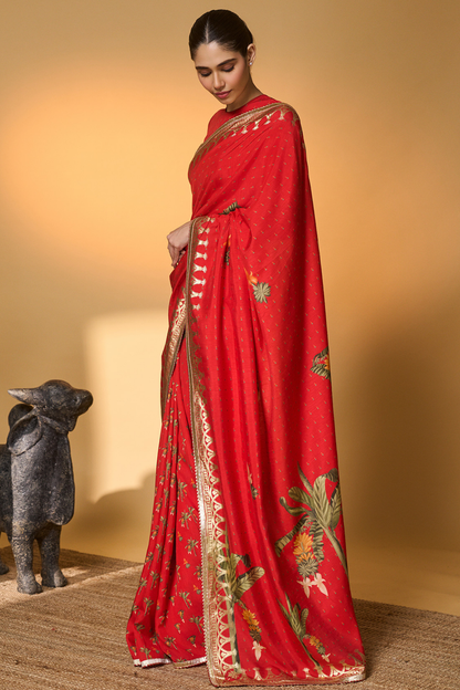Red Tropical Amber Arches Saree