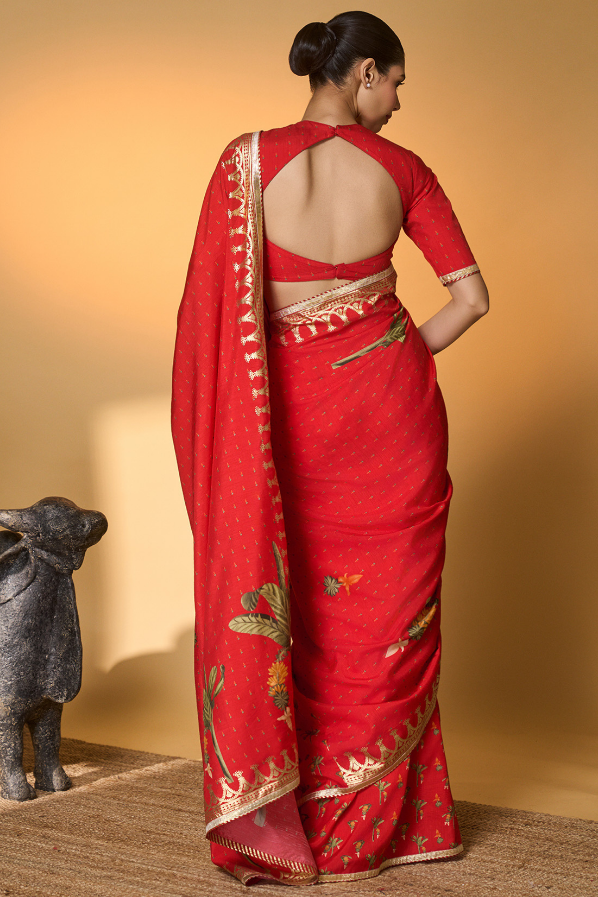 Red Tropical Amber Arches Saree